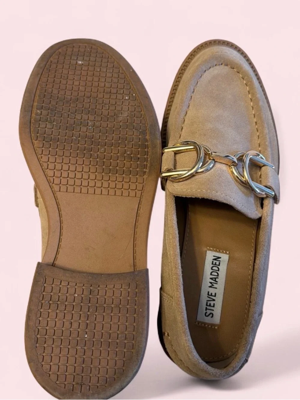 Steve Madden Tan loafers with silver chain